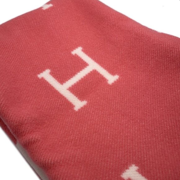 HERMES Plaid Avalon Blanket Merino Wool 90%/Cashmere10% Rose・Errell/White - Picture 3 of 5